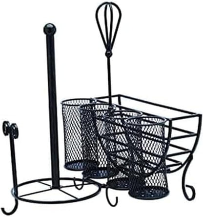15 14 13 Mikasa Gourmet Basics Avilla Picnic Caddy, Antique Black Finish, Paper Plate Organizer with Flatware Canisters