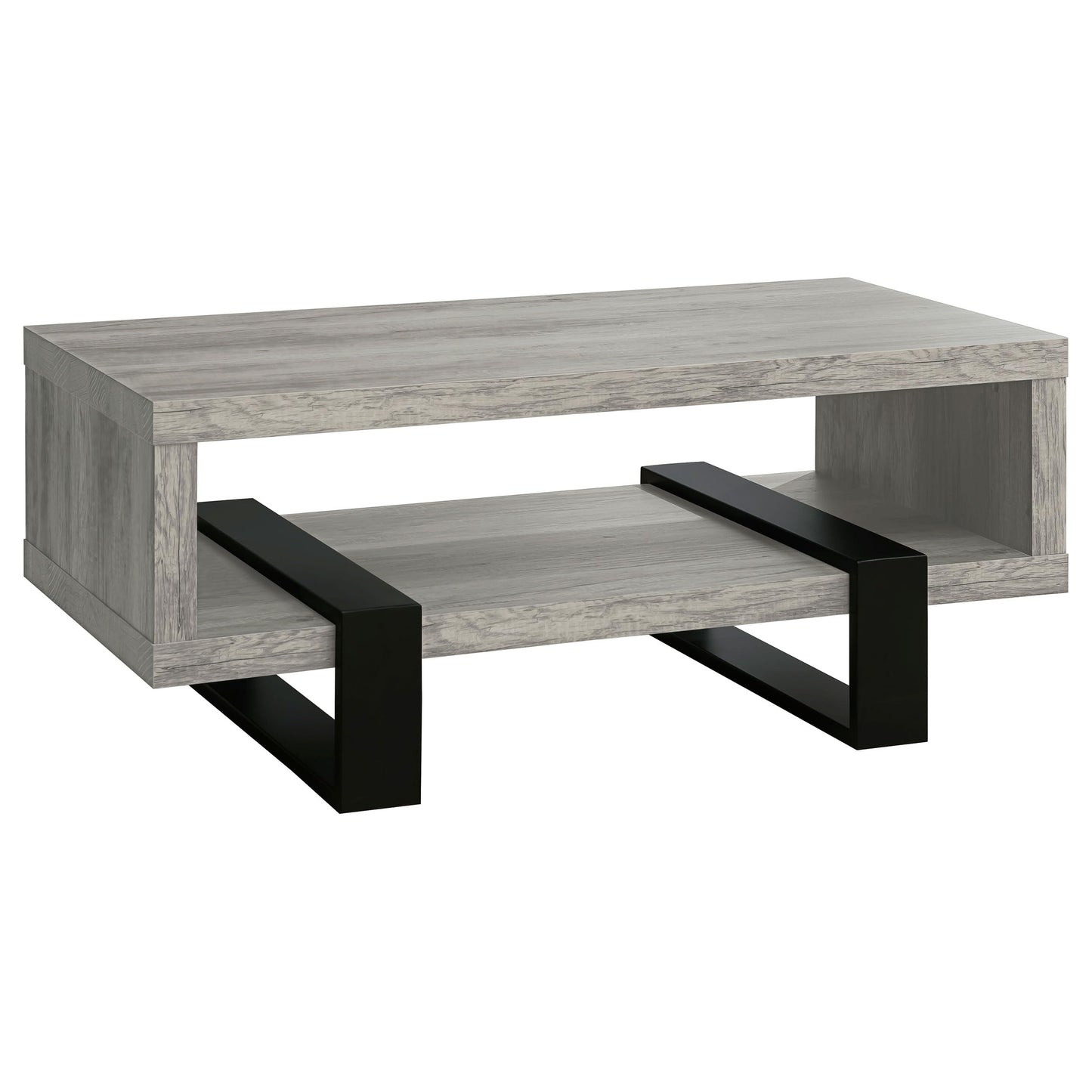 Coaster Home Furnishings - Dinard - Wood - Coffee Table with Metal Bases, Open Shelf, and Rectangular Surface - Living Room - 47-Inch - Grey Driftwood - 720878
