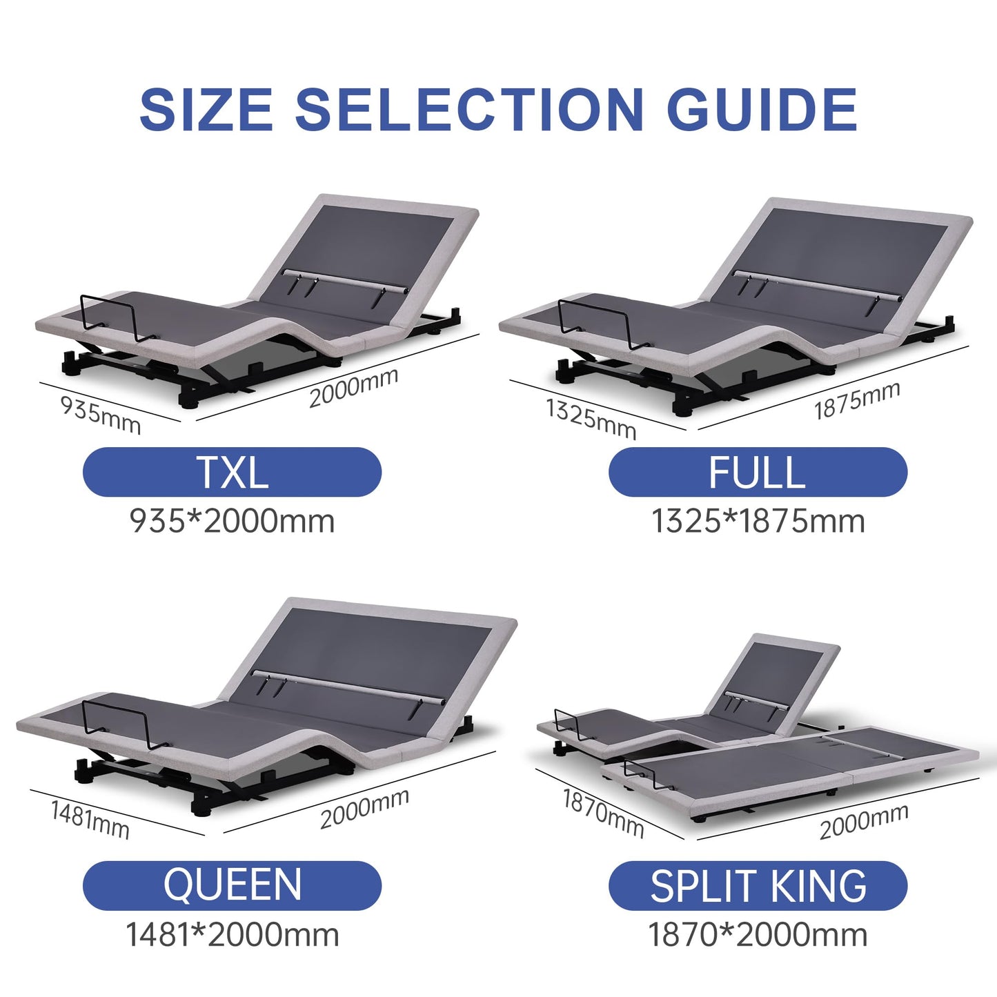 Fromann Adjustable Twin XL Bed Base Frame No Legs, Head Foot Lift and Lumbar Support Including Platform or Storage Beds Anti-Snore, Zero G,Wireless Remote,Memory Positions