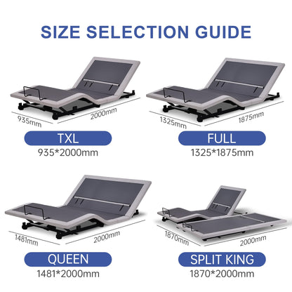 Fromann Adjustable Twin XL Bed Base Frame No Legs, Head Foot Lift and Lumbar Support Including Platform or Storage Beds Anti-Snore, Zero G,Wireless Remote,Memory Positions