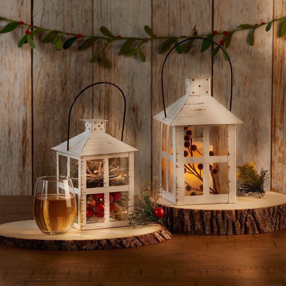 Kate Aspen Rustic Farmhouse Decor, White Candle Holder Lantern, 7.5 Inch, Wedding Decoration, Centerpiece
