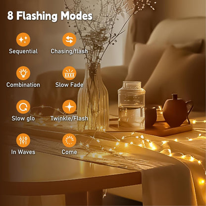 Skiennix 120L Twinkle Lights - 16FT 50LED Rechargeable Fairy Lights with DIY Timer & 8 Modes