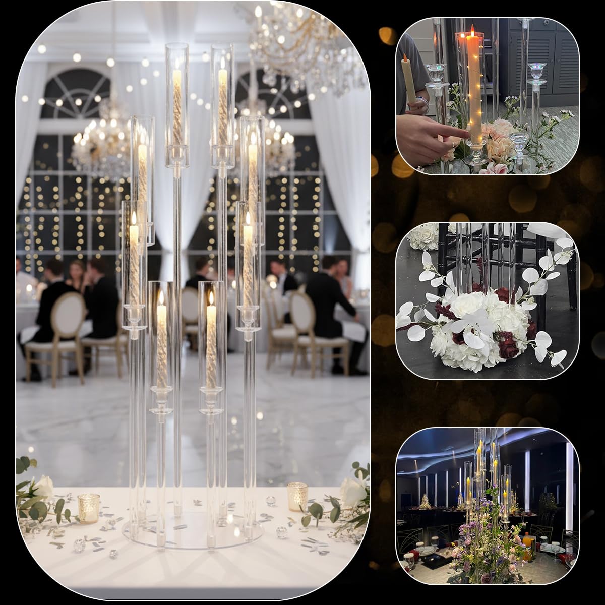6PCS Clear Candelabra Centerpiece for Wedding,8 Arm Acrylic Candelabra Centerpiece Table 38.5 Tall Floor Candle Holder for Birthday Party Baby Shower Decor candelabros para centros de mesa