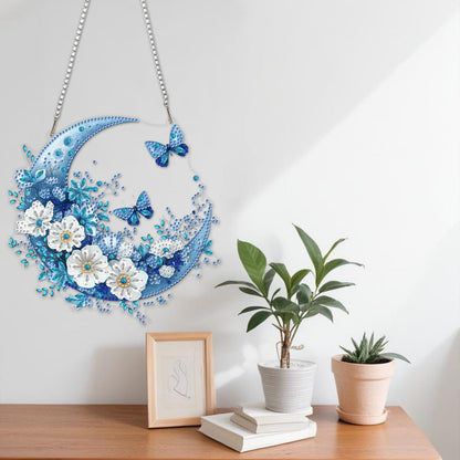NAIMOER Diamond Art Hanging Kits for Adults Moon Butterfly 5D Special Shaped Rhinestone, DIY Acrylic Diamond Art Painting Window Pendants Home Garden Wall Hanging Ornament Kits, Double Sided