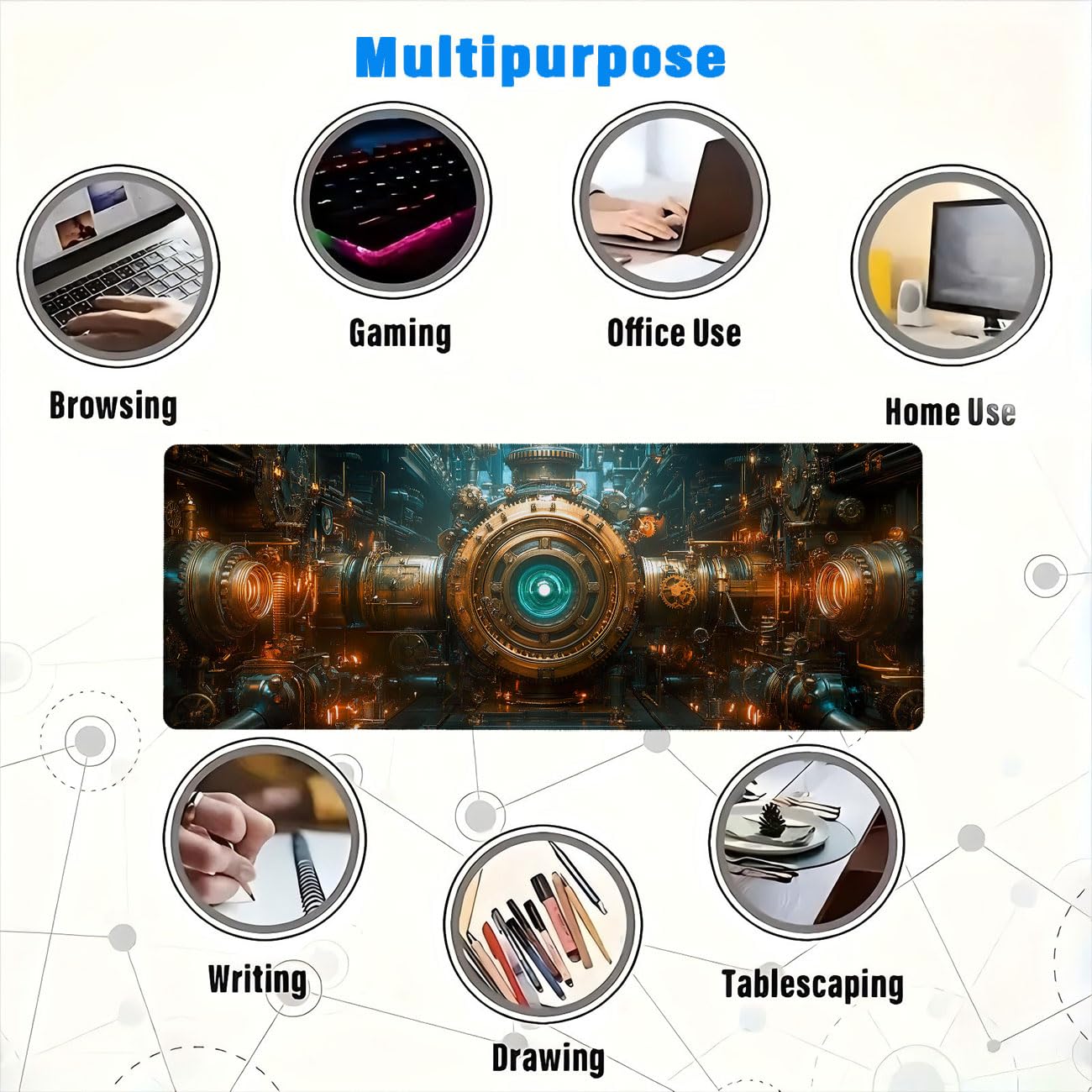Steampunk Large Mouse Pad Industry Gear Precision Mousepad XL Large Gaming Mouse Pad Laptop Keyboard Mat Desk Pad Ideal for Office, Home, or Remote Work 31.5x11.8 Inch