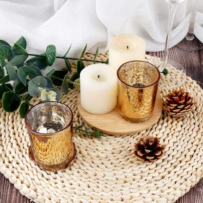 BTGLLAS 72pcs Gold Glass Tea Light Holders - Votive Candle Holders Bulk for Weddings Events - Glass Votives for Wedding Centerpieces, Christmas, Thanksgiving - Candle Accessories Decor (72, Gold)