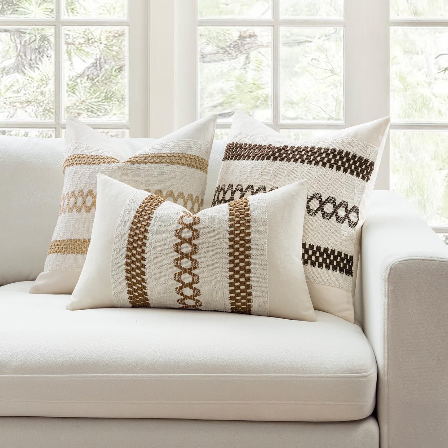Set 2 20x20 Inch MIULEE of Coco Brown Boho Decorative Pillow Covers Farmhouse Rustic Couch Throw Pillows Modern Spring