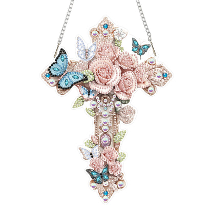 Yunzlly DIY Hanging Diamond Art Pendant Kit, Special Crystal Double Sided Diamonds Painting Ornament Kit for Adults, Acrylic Gem Painting Board for Window&Door&Wall (Cross)