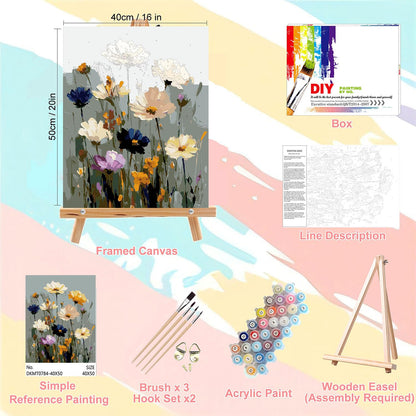 Flower Paint by Numbers for Adults with Framed Canvas - with Wooden Easel, Paint by Number on Canvas Flowers, DIY Acrylic Oil Painting Kits with Brushes Nice Gift Box for Home Wall Decor (16x20 inch)