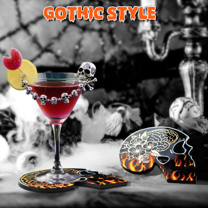 LET'S RESIN 4 Pcs Skull Coaster Resin Molds, Coaster Silicone Molds with Holder, Halloween Coaster Molds for Epoxy Resin, Skull Coasters Decoration for Festival, Ideal Gifts for Crafter and Artist