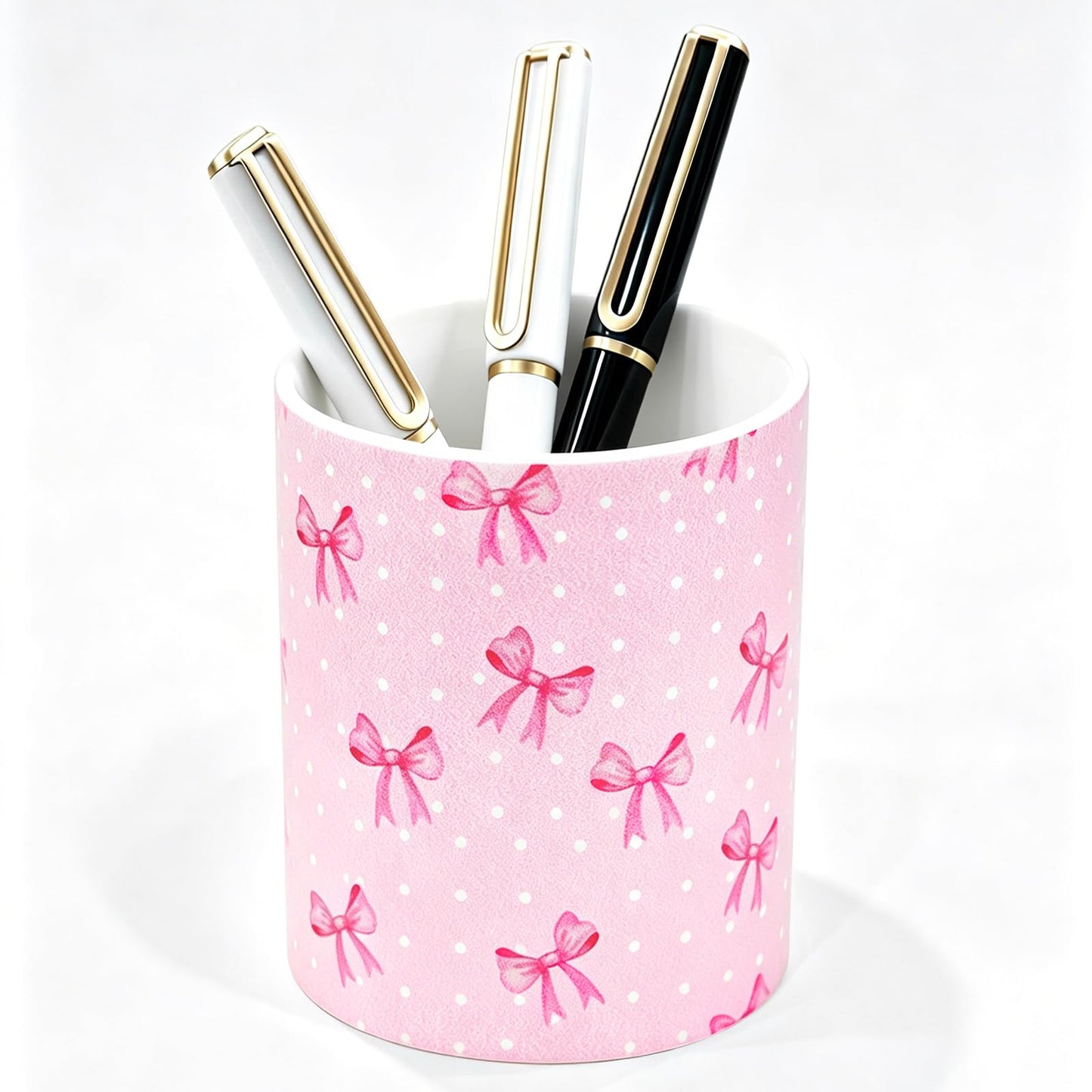 vnbsdwi Ceramic Pencil Holder for Desk Cute Pen Holder Pink Bow Pencil Cup Pot Desk Organizer Large Capacity Ceramic Makeup Brush Holders Multifunctional Office Supplies for Home School