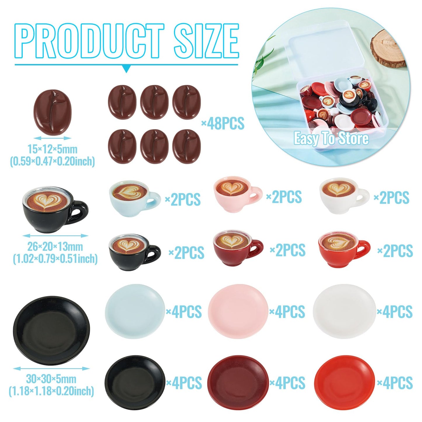 Cheriswelry 84Pcs Miniature Coffee Mugs Resin Coffee Beans Cups Miniature Ornaments Food Kitchen Dollhouse Accessories 15-30mm for Micro Landscape Play Party Garden Decorations