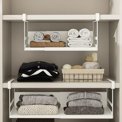 SHINEWON Expandable Under Cabinet Shelf Organizer with 0.94-Inch Thick Clips, Heavy Duty Extendable Under Shelf Storage Basket for Pantry or Laundry Room, White, 1 Pack, Interior: 4.13" H x 7.2" D