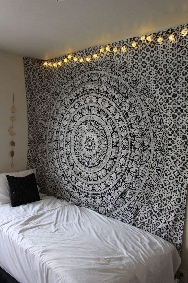 Popular Handicrafts Wall Hanging Tapestry - Hippie Mandala Bohemian Design, 54 x 82 Inches, Black & White