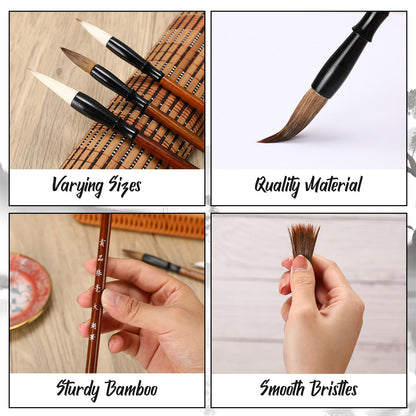 Resurhang 24 Pcs Chinese Calligraphy Brush Set Watercolor Brushes Bulk with Roll up Bamboo Brush Holder Writing Drawing Brushes for Kanji, Japanese Sumi, Drawing, Writing, Painting, Art Supplies