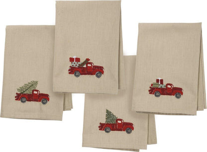 Primitives by Kathy Stitch Art Dinner Napkins Set - Truck with Christmas Tree