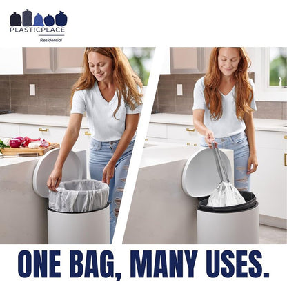 Plasticplace Custom Fit Trash Bags, Compatible with Simplehuman Code K, White Drawstring Garbage Bags Liners, 10 Gallon / 38 Liters, 24" x 28" (200 Count) Heavy Duty Trashbags Home Essentials Large