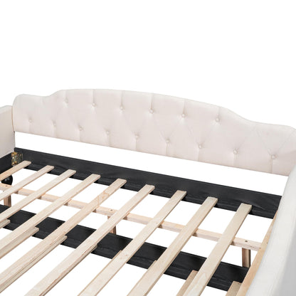 YOPTO Full Size Linen Upholstered Tufted Daybed with Twin Size Trundle,Sofa Bed,No Box Spring Needed, Furniture for Bedroom Living Room Guest Room,Beige