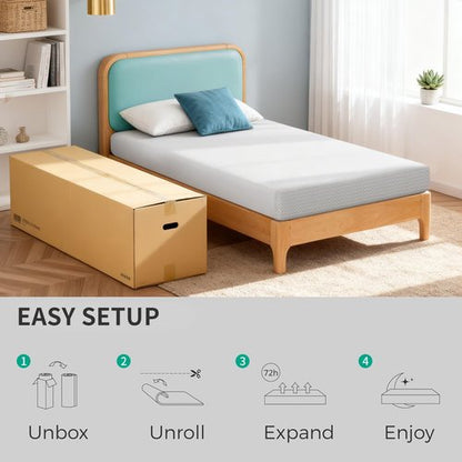 FDW 6 Inch Twin Mattress - Medium Firm Gel Memory Foam for Pressure Relief | Cooling Ventilated Foam, White