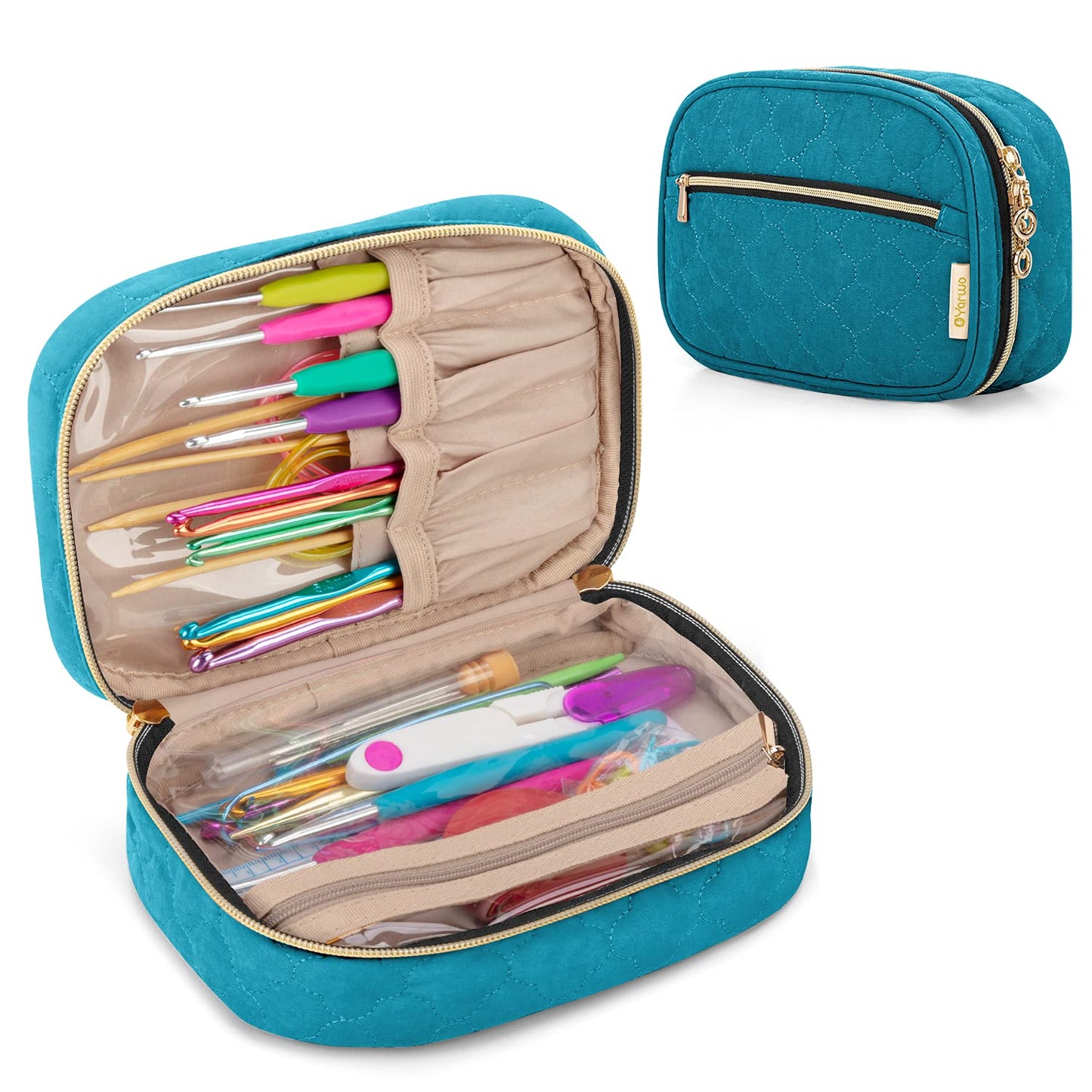 Yarwo Crochet Hook Case, Travel Organizer Bag for Crochet Hooks, Aluminum Crochet Hooks, and Crochet Supplies, Teal (Bag Only)