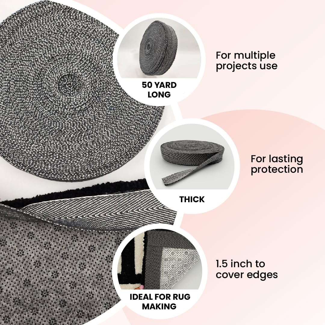 DABLINE 50 Yard Twill Tape for Binding Rug Edges - 1.5 inch Wide Herringbone Poly Cotton Twill Tape for Tufting Rugs (Dark)