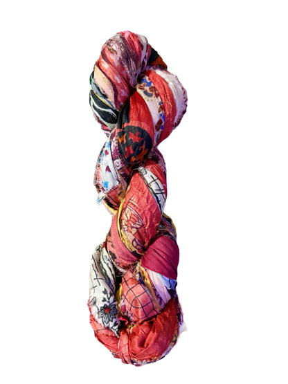Maker's Craft Pattern Printed Sari Silk Ribbon Yarn 50 Yards, 100Grams for DIY, Knitting, Crocheting, Gift Wrapping, Christmas Decoration, Macrame Makers, Jewelry Making, Rugs Hooking