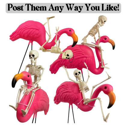 GiftExpress 2-Pack Posable 16" Skeletons + 2-Pack 26" Pink Flamingo Lawn Ornaments Halloween Outdoor Yard Decorations, Spooky Halloween Graveyard