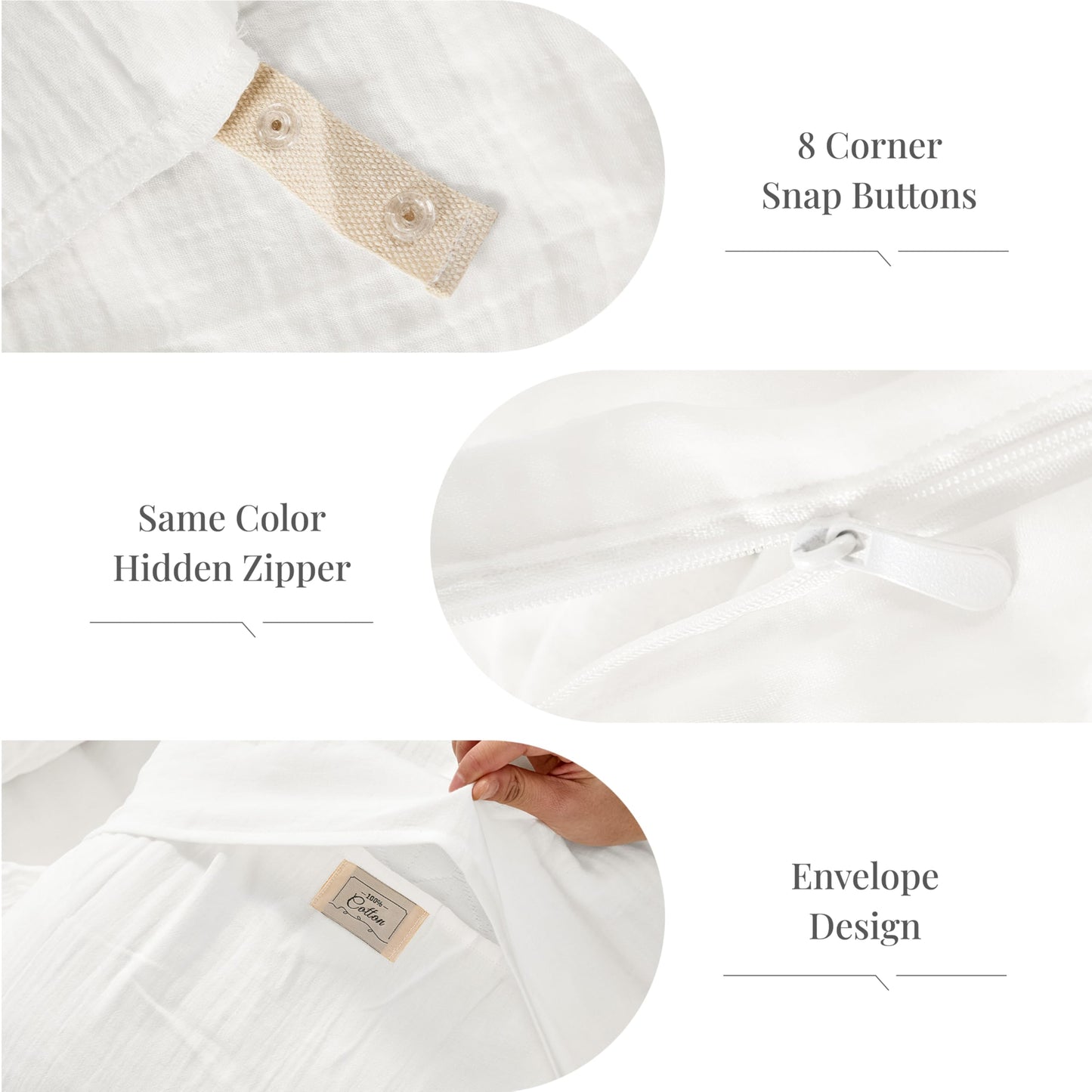 RENEWROOTS Off White Duvet Cover Queen Size, 100% Sandwashed Cotton Soft Queen Duvet Cover Set 3 Pieces with Zipper Clousre & Corner Buttons (Off White, Queen 90 x 90)