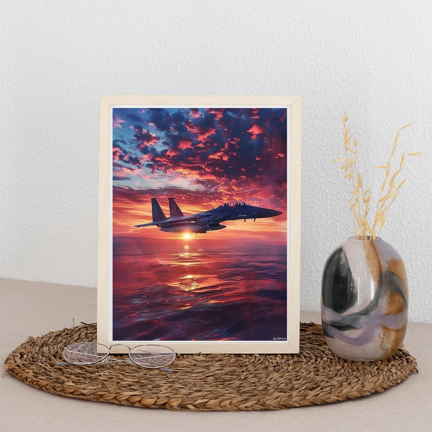 QLTBPVJK Fighter Sunset Diamond Painting Kits for Adults, Airplane Diamond Painting Art Kit for Adult, DIY Full Drill Gem Art with Diamonds for Relatives and Friends Home Wall Decor Gifts 12x16 Inch