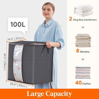 Lifewit 100L Clothes Storage Bins - 6 Pack Foldable Bags with Lids, Clear Window & Reinforced Handles