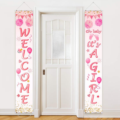 Blulu Baby Shower Decorations - 71 x 12 Inch Welcome It Is a Girl Banner Backdrop for Baby Shower Gender Reveal Party
