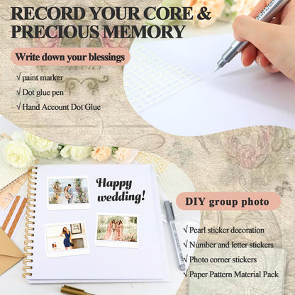 Lignumix 10x10 inch Scrapbook Photo Album for Wedding,Letters to The Bride Scrapbooks with 30 Blank Pages and Scrapbook Supplies,DIY Memory Guest Book for Bridal Shower Bachelorette Party
