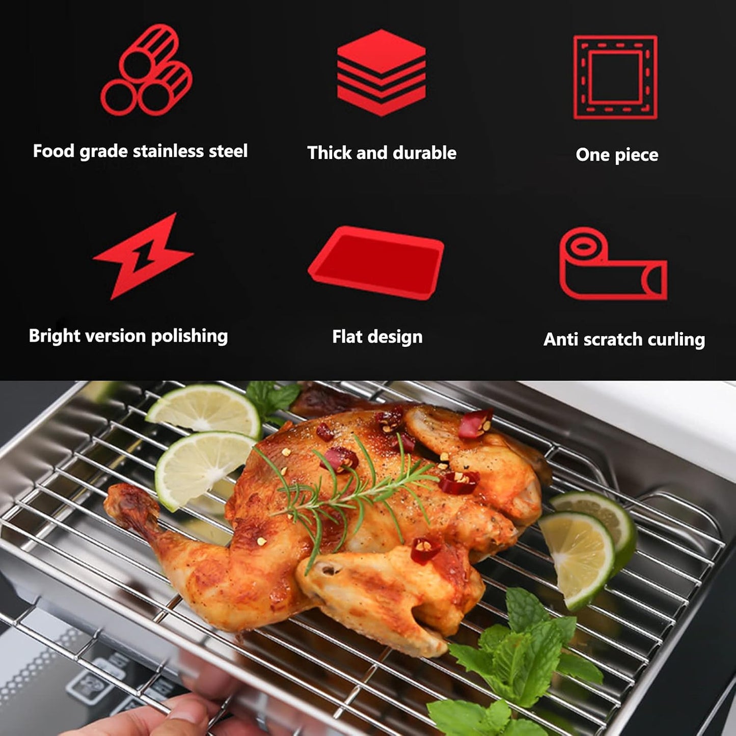 Stainless Steel Roasting Pan with Rack, Non Stick Surface, 5cm Deep Edges for Cooking and Baking (23.5 * 17.5 * 5CM)