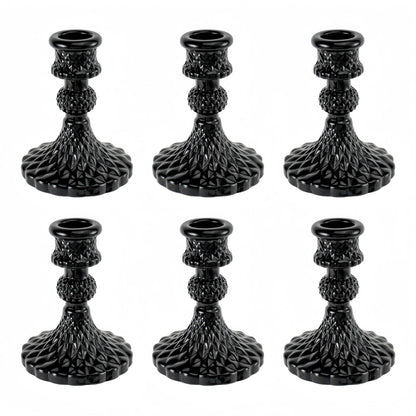 ECHFSM Glass Candlestick Holder,Striped Taper Candle Holders,Set of 6 Candle Stand for Table Centerpieces, Home Decor,Weddings,Festival and Parties (Black Diamond)