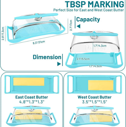 Butter Dish with Lid and Knife, Plastic Butter Keeper for Countertop, BPA-Free, Easy Scoop, Dishwasher Safe, Blue