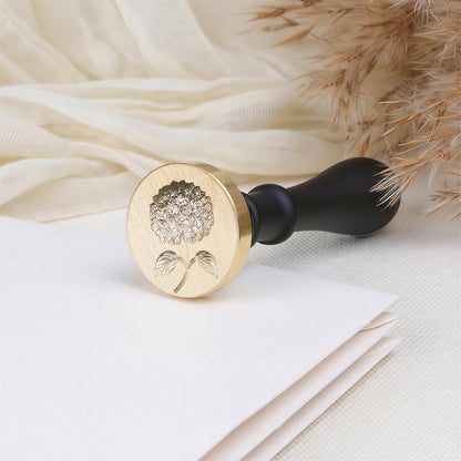 UNIQOOO 3D Embossed Relief Hydrangea Flowers Wax Seal Stamp with Wooden Handle, Floral Botanical Theme Vintage Brass Stamp for Wedding Invitation, DIY, Gift Wrap, Envelopes, Christmas Card