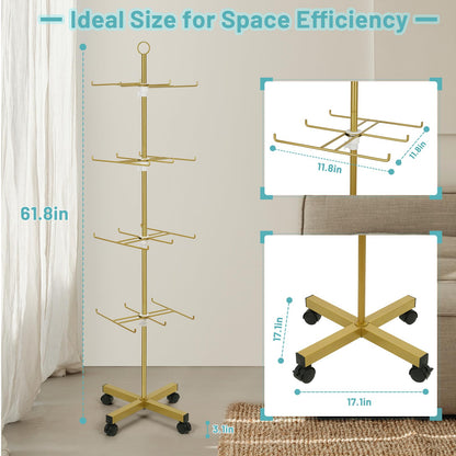 Flenpptly Retail Display Stand Rotating Display Stand 4 Tier Spinning Display Stand for Craft Shows, Jewelry, Keychain, Earring Adjustable Height Retail Display Racks (Gold)