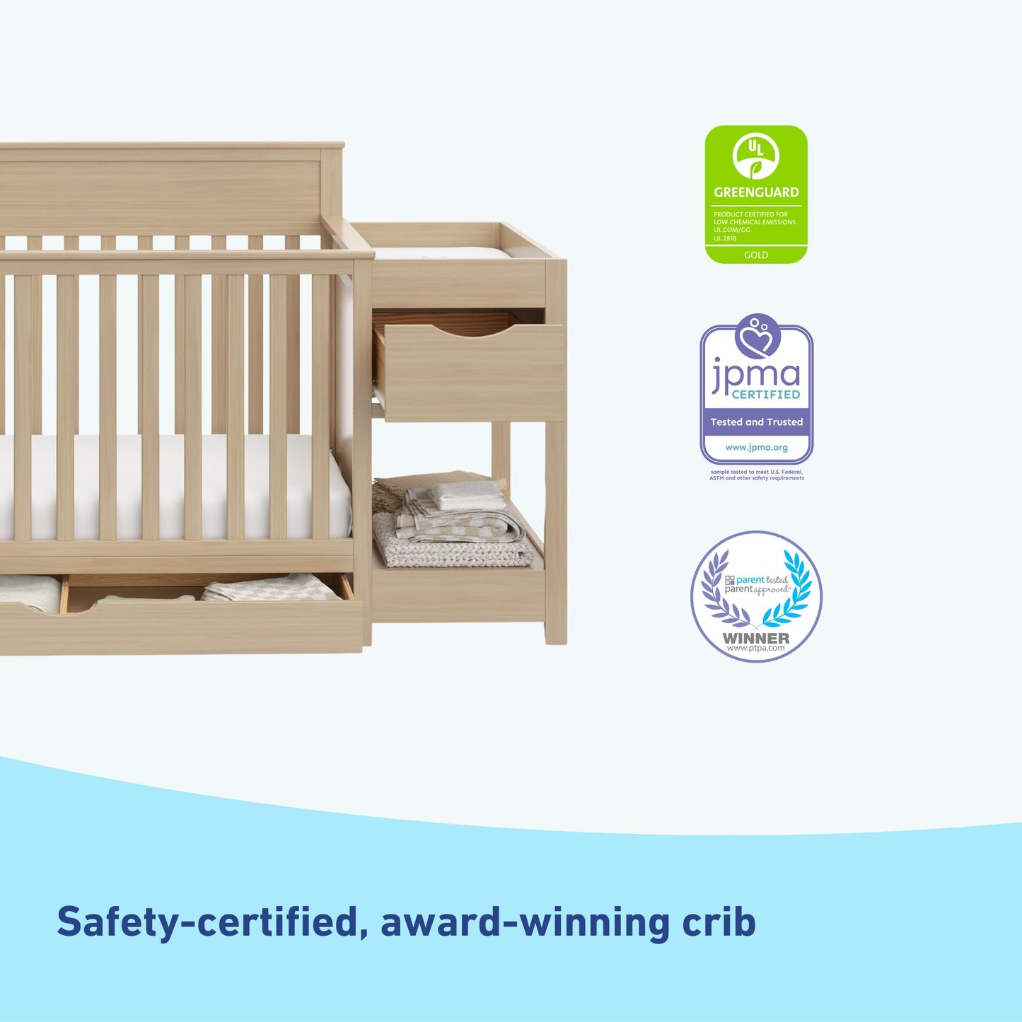 Graco Shiloh 5-in-1 Convertible Crib & Changer with Drawer – GREENGUARD Gold Certified Baby Crib Crafted from Wood, Converts to Toddler Bed, Daybed, and Full-Size Bed (Driftwood)
