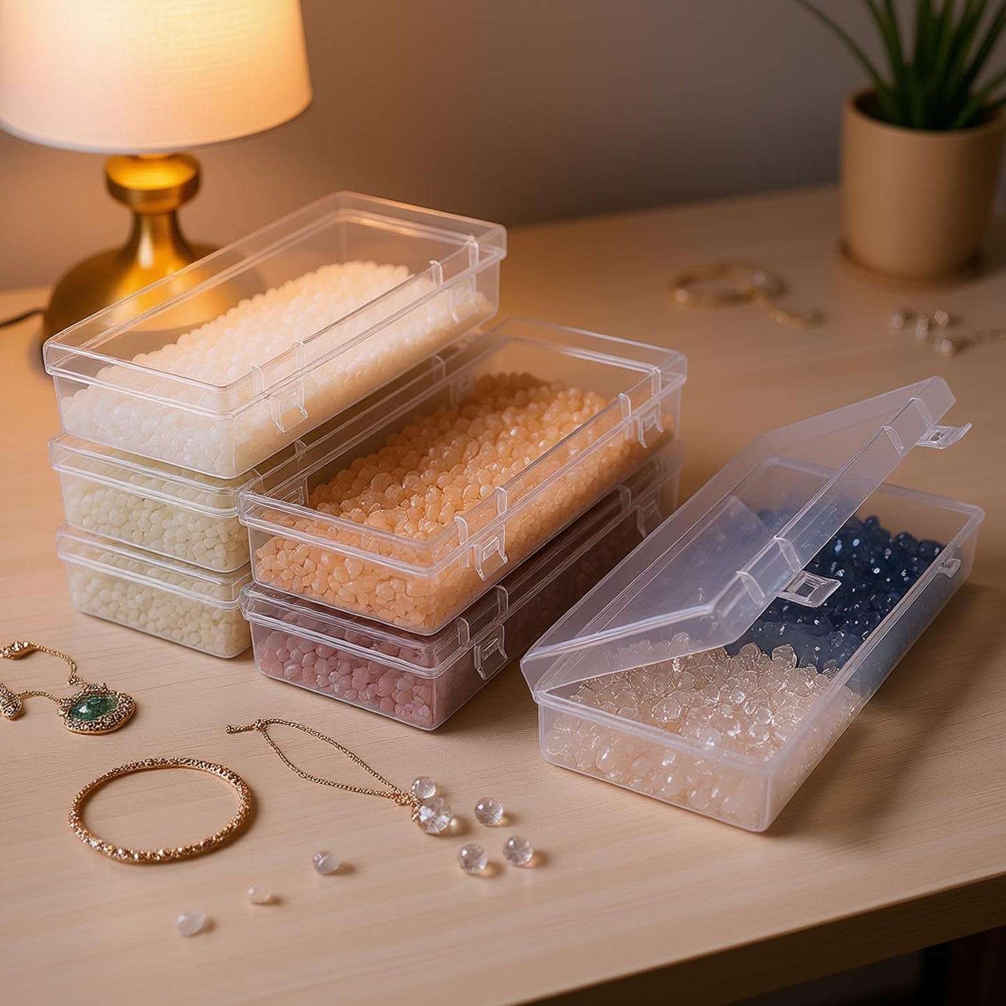 Thintinick 6 Pack Rectangular Clear Plastic Storage Containers Box with Hinged Lid for Beads and Other Small Craft Items (6.1 x 2.56 x 1.18 inch)