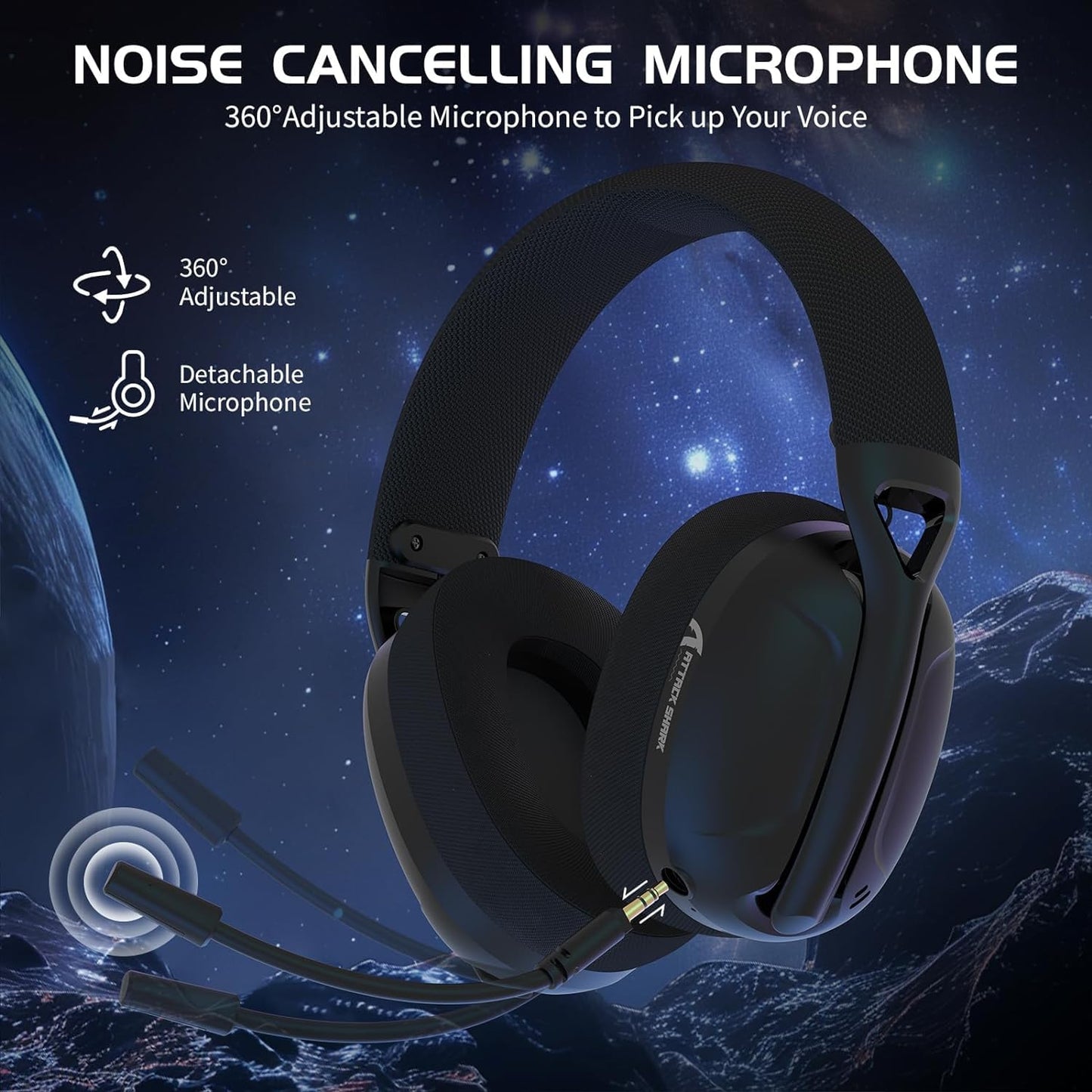 ZIYOU LANG L80 Wireless Gaming Headset Ultralight Over Ear with 2.4Ghz USB C&A Dongle/Bluetooth 5.3/3.5mm Wired Detachable Mic Stereo Sound 600mAh Battery for PC Mac PS4 PS5 Switch Win Gamer(Black)
