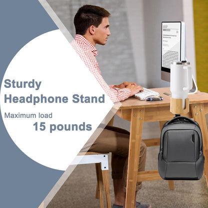 Nnewvante Desk Cup Holder, 2 in 1 360° Rotating Headphone Hanger and Anti-Spill Cup Holder for Gaming Desk