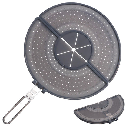 Foldable Splatter Screen with Handle For 10,11,12 and 13 Inch Frying Pan - Dual Folding Oil Guard,BPA-Free Silicone,Heat-Resistant Grip,Space Saving Fry Pan Cover for Mess-Free Cooking,Dishwasher Safe