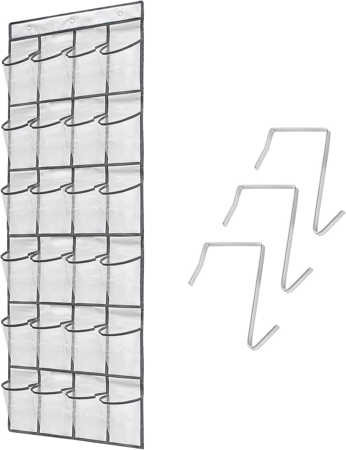 24 Closets 3Hooks, (66"x 19") Over the Door Shoe Organizer, Large Breathable Mesh Pockets, Space Saving Hanging Storage