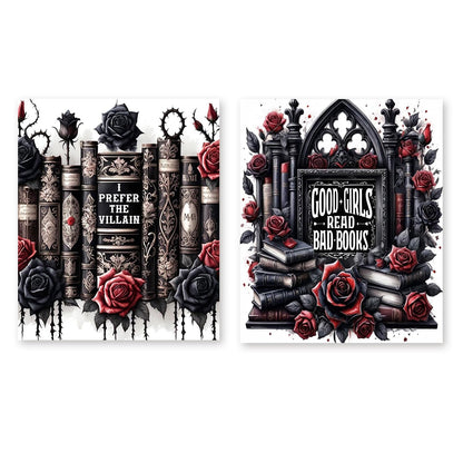 RLTXBUK 2 Pack Gothic Floral Book Diamond Art Kits, Goth Bookish Gem Diamond Painting Art Kits for Adults Kids Beginners, Book Lovers Reader Gifts, Dark Academia Room Decor 9.8x11.8 Inch