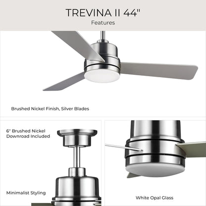 Progress Lighting Trevina II Collection 44" Three-Blade Brushed Nickel Ceiling Fan