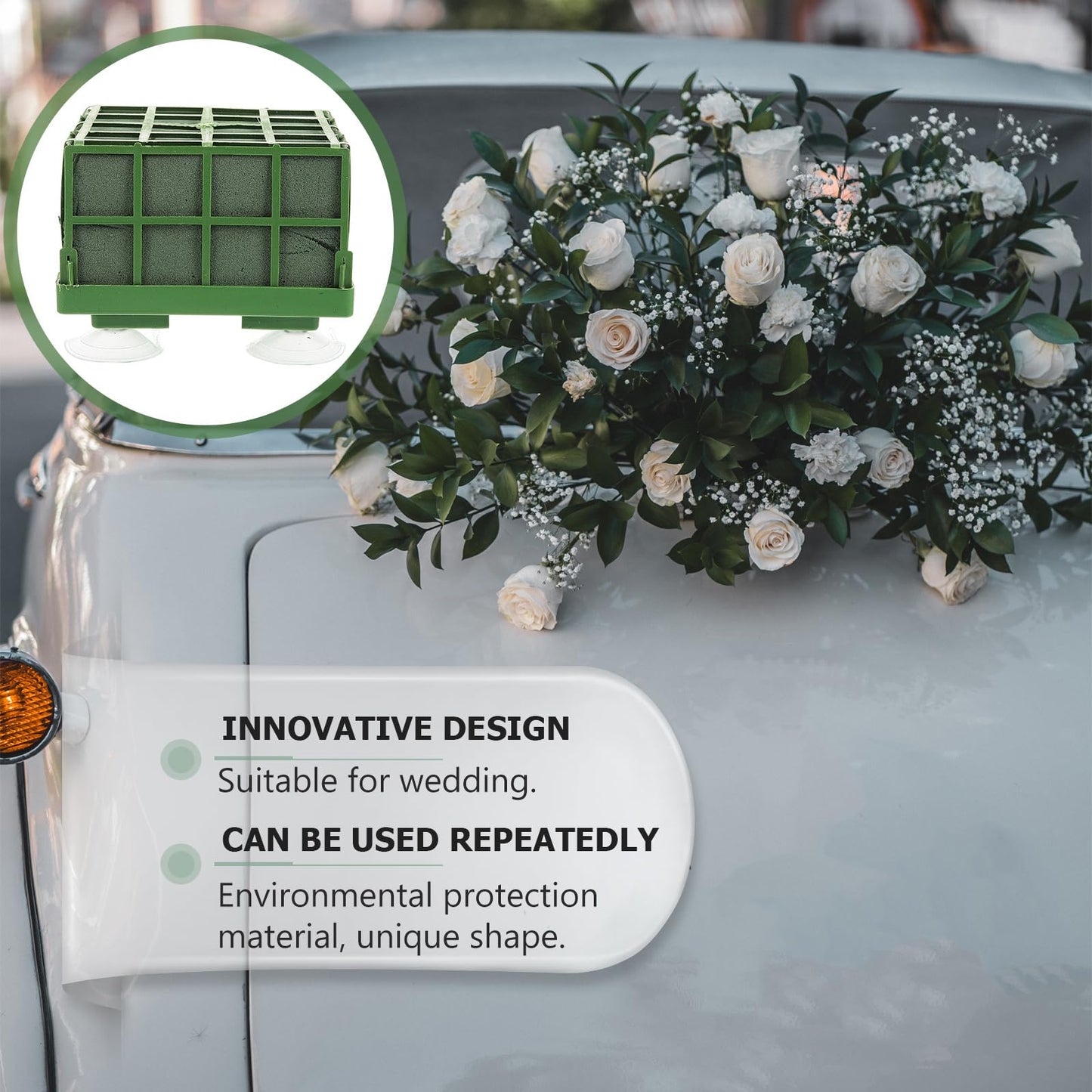 TOPPERFUN 2 PCS Floral Foam Cage, Flower Foam Holder with Suction Cups, Wet Floral Block for Wedding Car Decoration, Foa·m Cage for Flower Arrangements and DIY Bridal Bouquet, 4.32 x 4.32 x 3.54 in