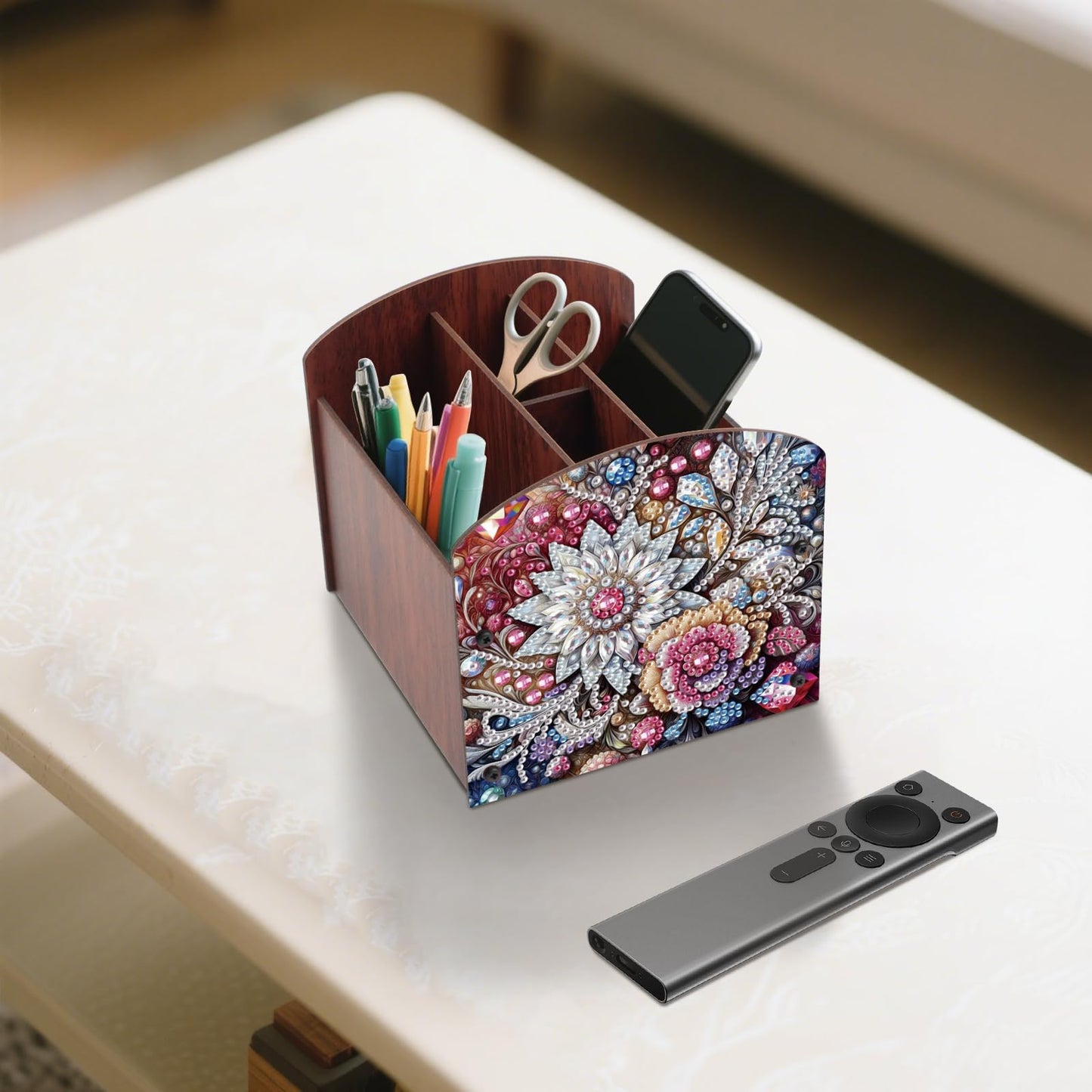 Tontut Diamond Painting Kit Storage Box, Flower 5D DIY Open Multi-Compartment Organiser Box, for Storing Desktop Items, Handmade Creative Gift