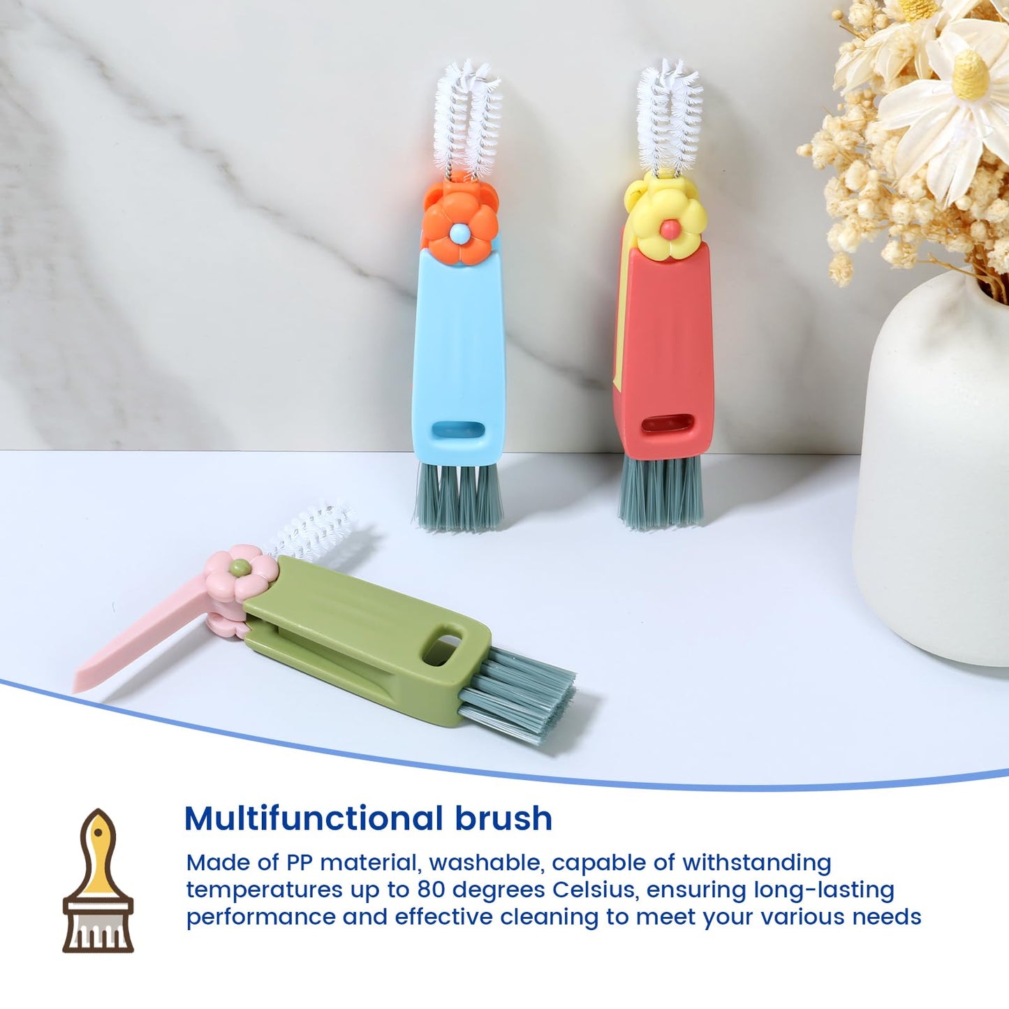 BXUYAOXMC 3 in 1 Cup Lid Cleaning Brush, 180° Rotatable Multifunctional Crevice Cleaner for Water Bottle Tumbler Baby Bottle, Cup Lid Gap Brush with Soft & Firm Bristles + Pick, 6 Pack