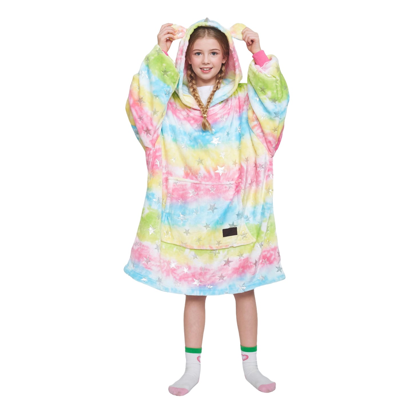 Catalonia Rainbow Unicorn Oversized Blanket Hoodie Sweatshirt for Kids, Wearable Fleece Pullover with Large Front Pocket, Teen Boys Girls Gift
