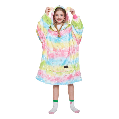 Catalonia Rainbow Unicorn Oversized Blanket Hoodie Sweatshirt for Kids, Wearable Fleece Pullover with Large Front Pocket, Teen Boys Girls Gift